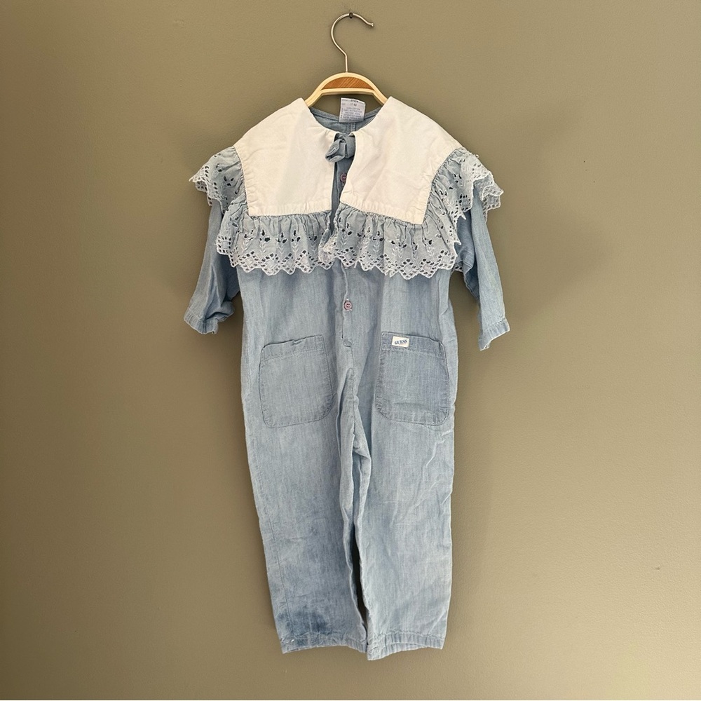 Vintage Guess Chambray Jumpsuit with Lace Collar